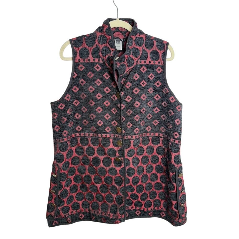 John Mark Brass Button Front Vest Geometricโ Print Sleeveless Jacket Size Large